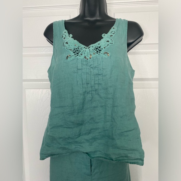 Rafaella Linen Co-Ord Set Tank Top & Wide Leg Pants Size 10 - Picture 3 of 9